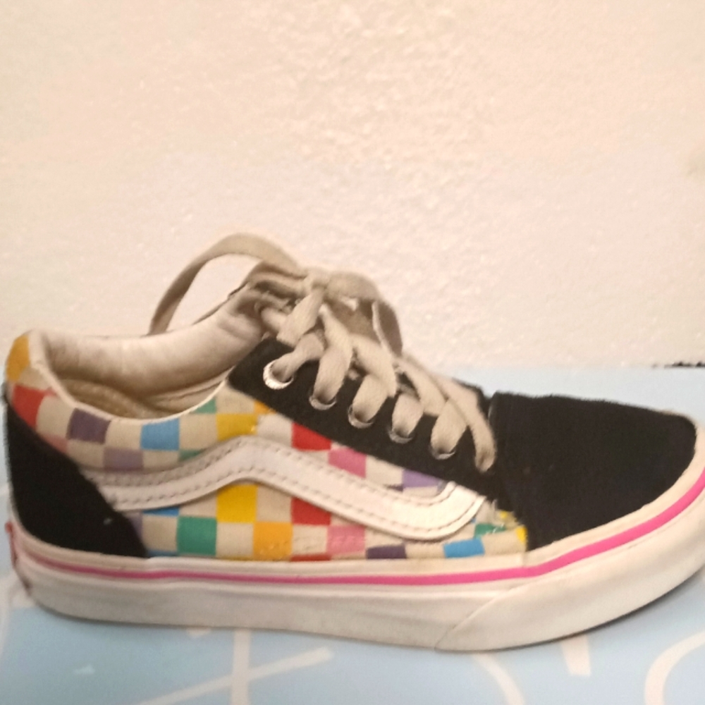 Vans Old Skool Rainbow Checkered Shoes Kids 12